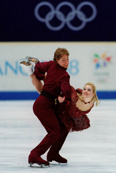 Canada's Shae-Lynn Bourne and her partner Victor Kraatz perform during the Olympic Ice Dancing competition at the 1998 Nagano Winter Olympic Games . (CP PHOTO/COA).