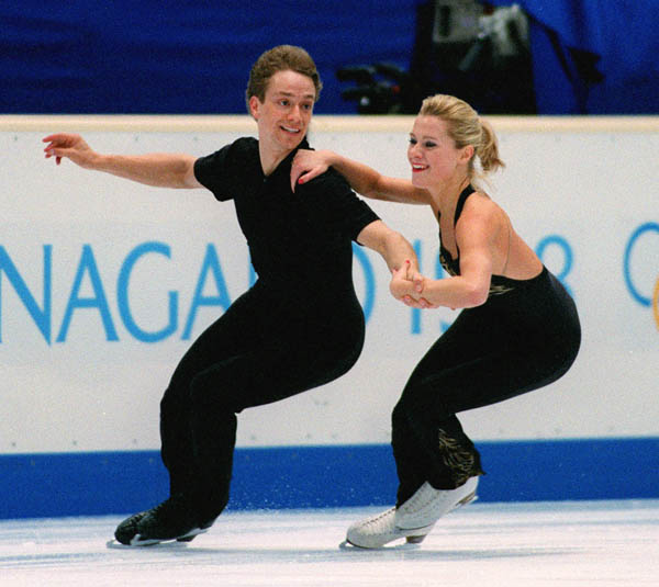 Canada's Shae-Lynn Bourne and her partner Victor Kraatz perform during the Olympic Ice Dancing competition at the 1998 Nagano Winter Olympic Games . (CP PHOTO/COA).