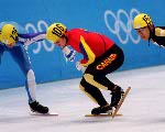 Canada's Derrick Campbell competes in the Speed skating-short track event at the 1998 Nagano Olympic Games. (CP Photo/ COA)