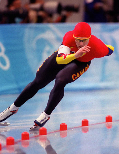 Canada's Sylvain Bouchard skating the long track at the 1998 Nagano Winter Olympics. (CP PHOTO/ COA)