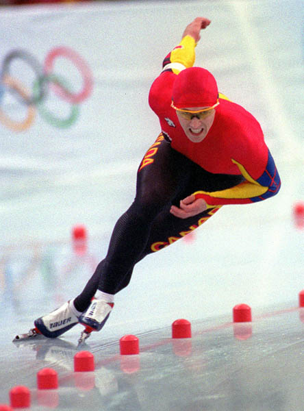 Canada's Sylvain Bouchard skating the long track at the 1998 Nagano Winter Olympics. (CP PHOTO/COA)