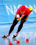 Canada's Linda Johnson Blair competes in the long track speed skating event at the 1998 Nagano Winter Olympic Games. (CP Photo/ COA/ Scott Grant)