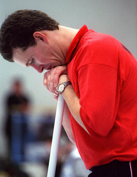 Canada's Collin Mitchell taking a break from play at the 1998 Nagano Winter Olympics. (CP PHOTO/COA)
