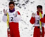 Canada's Phillipe Laroche (l) and Lloyd Langlois competed in the freestyle ski event at the 1994 Lillehammer Winter Olympics. (CP PHOTO/ COA)