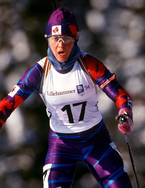 Canada's Kristin Berg competing in the biathlon event at the 1994 Lillehammer Winter Olympics. (CP PHOTO/ COA)