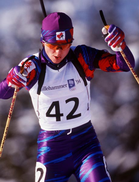 Canada's Lise Meloche competing in the biathlon event at the 1994 Lillehammer Winter Olympics. (CP PHOTO/ COA)