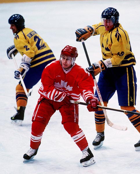 Canada's Paul Kariya in action during the gold medal game which Sweden won 3-2 in a shoot out at the 1994 Lillehammer Winter Olympics. (CP PHOTO/ COA)