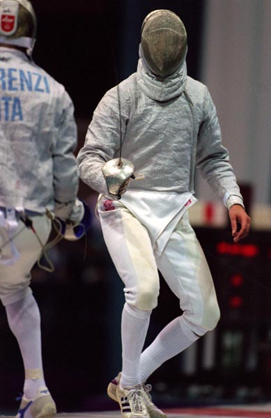 Canada's Jean-Marie Banos competing in the fencing event at the 1996 Atlanta Summer Olympic Games. (CP PHOTO/COA/Claus Andersen)