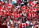 Fans cheer for Team Canada in the bronze medal game against Japan at the Olympic Games in Athens on August 25, 2004.  Canada lost the game. (CP PHOTO 2004/Andre Forget/COC)