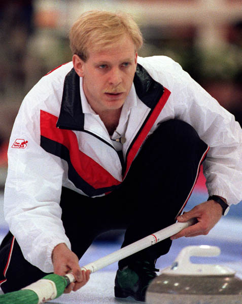 Canada's Kevin Martin competing in the curling event at the 1992 Albertville Olympic winter Games. (CP PHOTO/COA/Ted Grant)