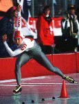 Canada's Shelley Rhead-Skarvan competing in the speed skating event at the 1992 Albertville Olympic winter Games. (CP PHOTO/COA/Scott Grant)