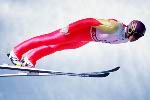 Canada's Kirk Allen competing in the ski jumping event at the 1992 Albertville Olympic winter Games. (CP PHOTO/COA/Scott Grant)