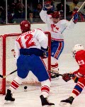 Canada's Dave Archibald competing in the hockey event against France at the 1992 Albertville Olympic winter Games. (CP PHOTO/COA/Scott Grant)
