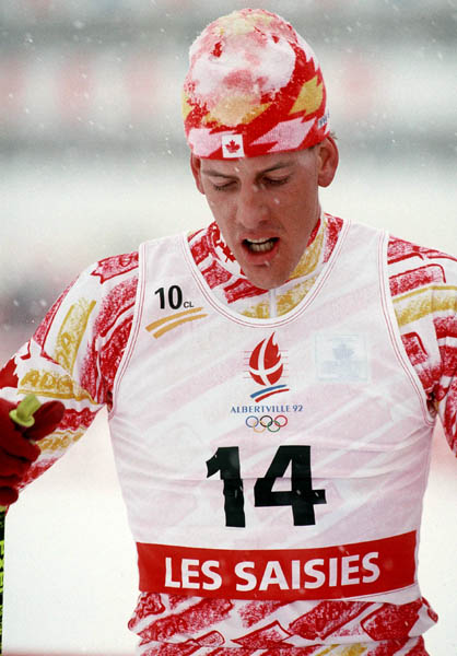 Canada's Wayne Dustin competing in the cross country ski event at the 1992 Albertville Olympic winter Games. (CP PHOTO/COA/Ted Grant)