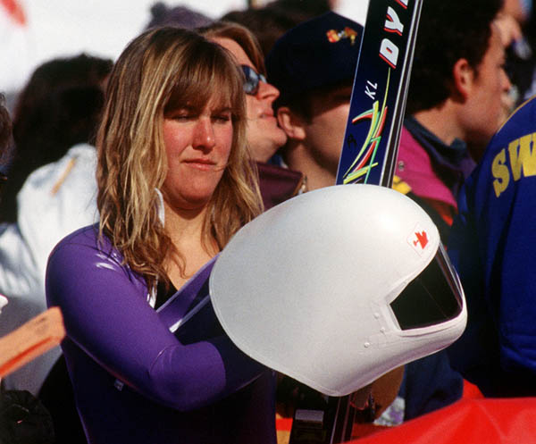 Canada's Lark Frolek competing in the speed skiing event at the 1992 Albertville Olympic winter Games. (CP PHOTO/COA/Scott Grant)