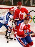 Canada's Kevin Dahl competing in the hockey event against France at the 1992 Albertville Olympic winter Games. (CP PHOTO/COA/Scott Grant)