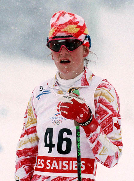 Canada's Lorna Sasseville competing in the cross country ski event at the 1992 Albertville Olympic winter Games. (CP PHOTO/COA/Ted Grant)