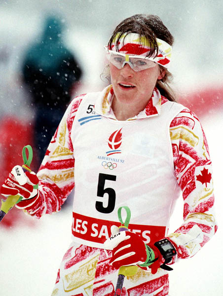 Canada's Jane Vincent competing in the cross country ski event at the 1992 Albertville Olympic winter Games. (CP PHOTO/COA/Ted Grant)