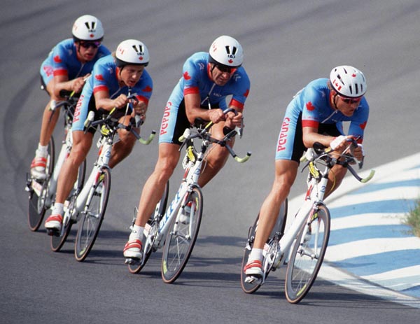 Canada's men's time trials team competing at the 1992 Olympic games in Barcelona. (CP PHOTO/ COA/ Claus Andersen)