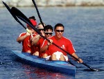 Canada's Klari MacAskill (left) and Alison Herst competing in the kayak event at the 1992 Olympic games in Barcelona. (CP PHOTO/ COA/ F.S. Grant)