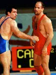 Canada's Greg Edgelow (right) competing in the wrestling event at the 1992 Olympic games in Barcelona. (CP PHOTO/ COA/ Ted Grant)