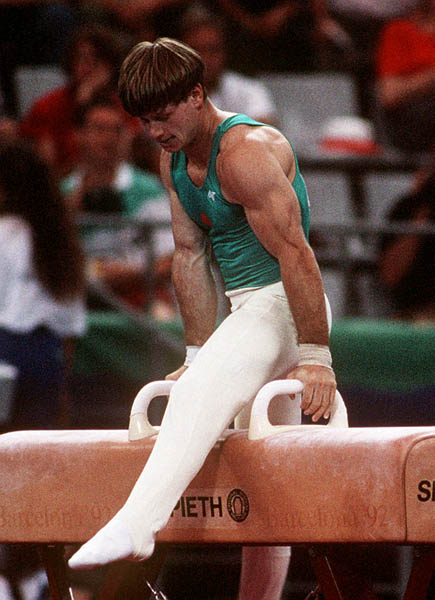 Canada's Mike Inglis competing in the gymnastics event at the 1992 Olympic games in Barcelona. (CP PHOTO/ COA/F.S.Grant)
