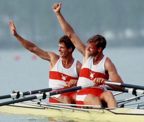 Canada's Don Dickson (back) and Todd Hallett competing in the men's 2x rowing event at the 1992 Olympic games in Barcelona. (CP PHOTO/ COA/F.S. Grant)