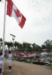 The Canadian flag is raised in honour of Canadian medal winning athletes at the 1992 Olympic games in Barcelona. (CP PHOTO/ COA/ Claus Andersen)