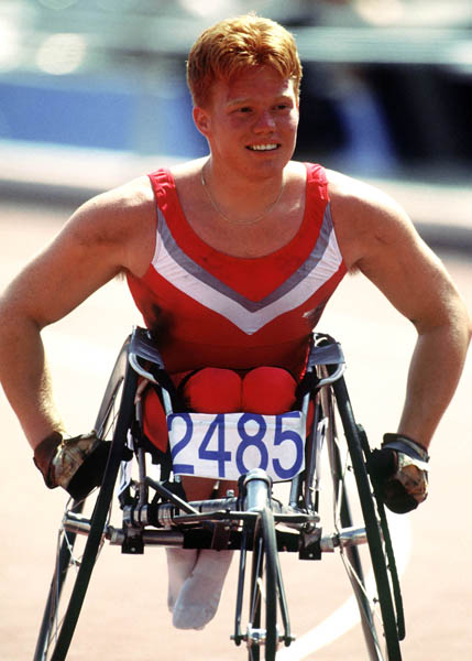 Canada's Jeff Adams competing in the wheelchair event at the 1992 Olympic games in Barcelona. (CP PHOTO/ COA/ Claus Andersen)