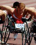 Canada's Jeff Adams competing in the wheelchair event at the 1992 Olympic games in Barcelona. (CP PHOTO/ COA/ Claus Andersen)