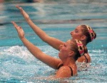 Canada's Carolyn Waldo (left) and Michelle Cameron celebrates her gold medal win in the synchronized swimming duet event at the 1988 Olympic games in Seoul. (CP PHOTO/ COA/ Ted Grant)