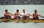 (From left to right) Canada's Paul Saunderson, John Houlding, Robert Marland and Harold Backer competing in the rowing event at the 1988 Olympic games in Seoul. (CP PHOTO/ COA/ Cromby McNeil)