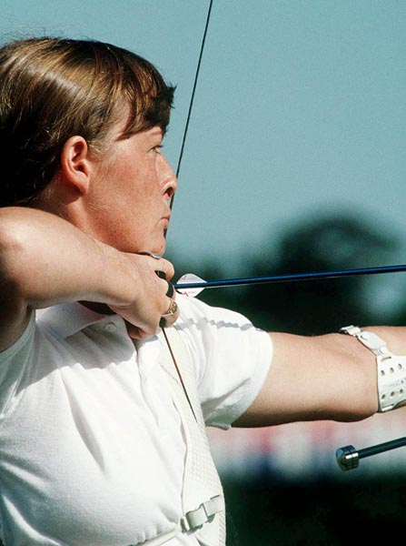 Canada's Brenda Cuming competes in the archery event at the 1988 Olympic