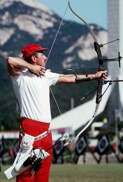 Canada's Daniel Desnoyers competes in the archery event at the 1988 Olympic Games in Seoul. (CP Photo/ COA/F.S.Grant)