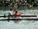 Canada's Carl Beaumier (left) competing in the k-1 kayaking event at the 1988 Olympic games in Seoul. (CP PHOTO/ COA/ Ted Grant)