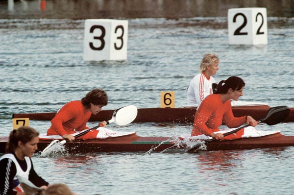 Canada's  Sheila Taylor (right) and Barbara Olmsted competing in the k-2  kayaking event at the 1988 Olympic games in Seoul. (CP PHOTO/ COA/ Ted Grant)