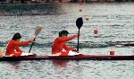 Canada's  Sheila Taylor (right) and Barbara Olmsted competing in the k-2  kayaking event at the 1988 Olympic games in Seoul. (CP PHOTO/ COA/ Ted Grant)