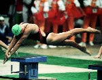 Mojca Cater du Canada participe  une preuve de natation aux Jeux olympiques de Soul de 1988. (PC Photo/AOC)