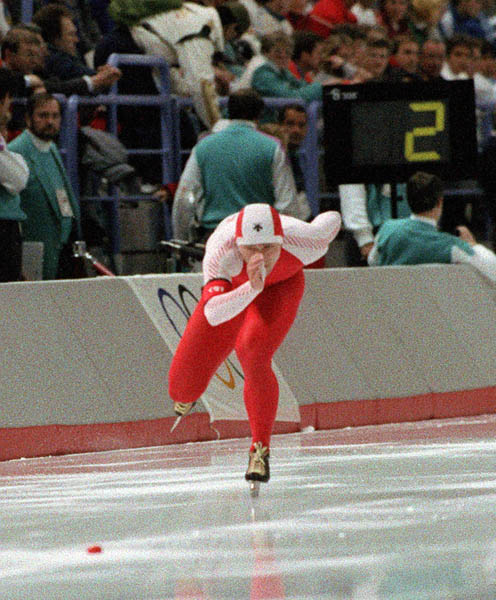 Canada's Ben Lamarche participates in the speedskating event at the 1988 Winter Olympics in Calgary. (CP PHOTO/COA/T. O'lett)