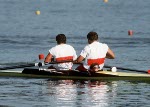 (from left) Canada's Dave Ross, Ian McKerlich and Pat Newman competing in the rowing event at the 1988 Olympic games in Seoul. (CP PHOTO/ COA/ Cromby McNeil)