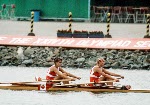 Canada's Silken Laumann (left) and Kay Worthington compete in the rowing event at the 1988 Olympic games in Seoul. (CP PHOTO/ COA/ Cromby McNeil)
