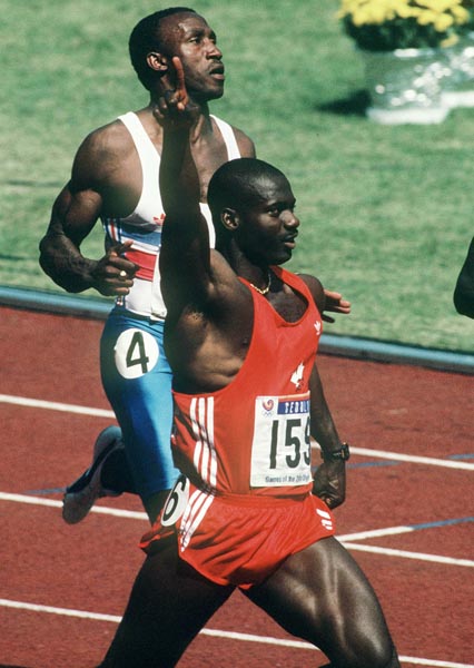 Canada's Ben Johnson (foreground) and Great Britain's Linford Christie compete in the 100m final at the 1988 Olympic games in Seoul. (CP PHOTO/ COA/ Cromby McNeil)