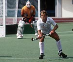Canada's Ken Goodwin (back) and Michael Muller play field hockey at the 1988 Seoul Olympic Games. (CP Photo/ COA/ T. Grant)