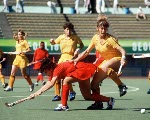 Canada's Diane Shiaz Virjee plays field hockey at the 1984 Los Angeles Olympic Games. (CP Photo/ COA/ Ted Grant)