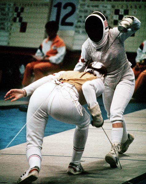 Canada's Thalie Tremblay (right) competes in the fencing event at the 1988 Olympic games in Seoul. (CP PHOTO/ COA/ F.S.G.)