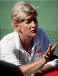 Canada's Marina Van Der Merwe, coach for the women's field hockey team, gives directions at the 1988 Seoul Olympic Games. (CP Photo/ COA/ T. Grant)