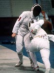 Canada's Thalie Tremblay (left) competes in the fencing event at the 1988 Olympic games in Seoul. (CP PHOTO/ COA/ F.S.G.)