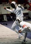 Canada's Alain Cote (left) competes in the fencing event at the 1988 Olympic games in Seoul. (CP PHOTO/ COA/ F.S.G.)
