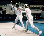 Canada's Alain Cote (left) competes in the fencing event at the 1988 Olympic games in Seoul. (CP PHOTO/ COA/ F.S.G.)