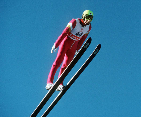 Canada's Jon Servold participating in the nordic combined ski event at the 1988 Winter Olympics in Calgary. (CP PHOTO/COA/S. Grant)